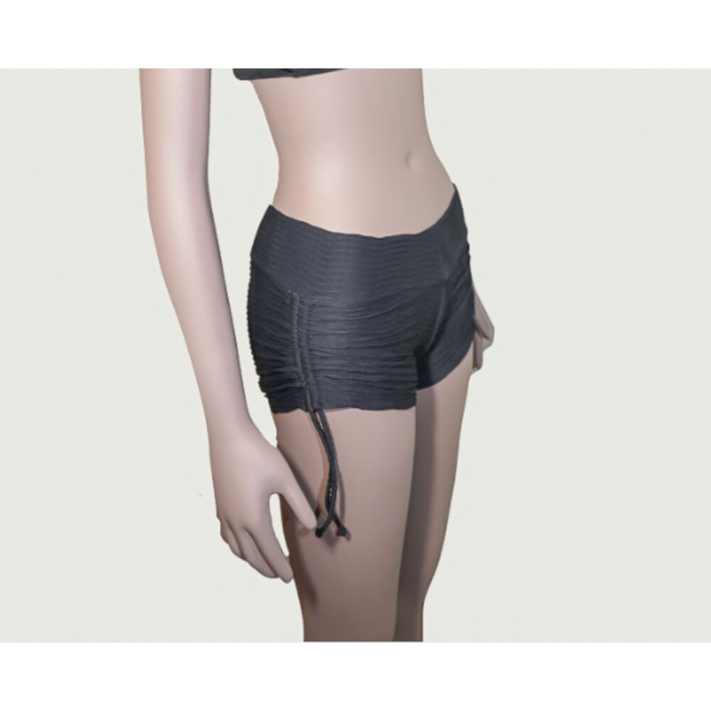 Black Ruched Active Shorts Small Drawstring Side Workout Shorts - Picture 5 of 5